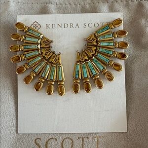 Kendra Scott Turquoise and Gold Fan Ear Climbers